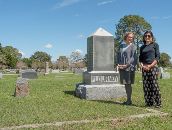 the gravesite of Lucy Flournoy, with her family marker. Lucy's grave itself does not have a stone.